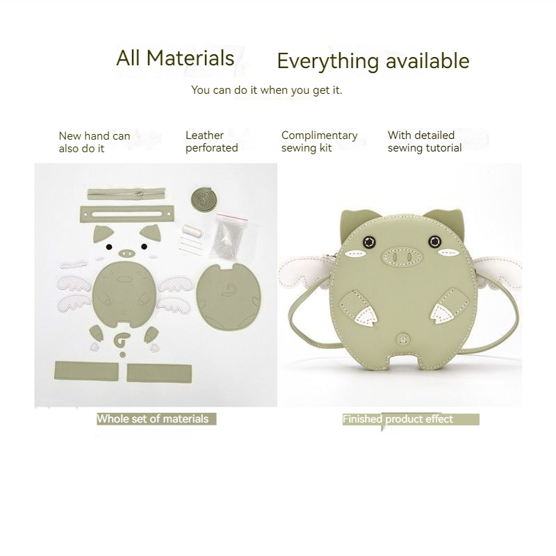 2024 novo mini porco feminino tecido ombro único crossbody auto feito artesanal diy material saco_voghion.com