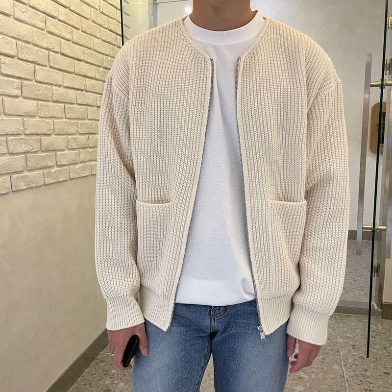 Lässiger Strick-Cardigan für Herren – weicher, locker sitzender Pullover mit langen Ärmeln und offener Vorderseite für Herbst und Winter (Dunkelblau, Grau, Beige, Khaki, Schwarz)_voghion.com