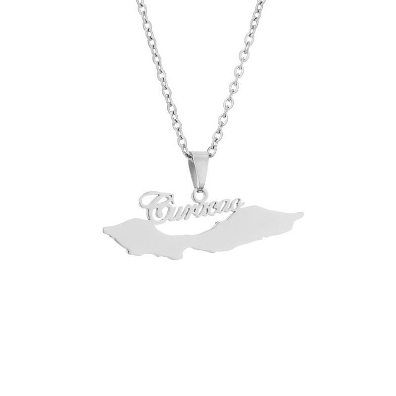 Hot Selling Letter Curacao Glaze Map Pendant Necklace Men's and Women's All-match Sweater Chain Sweater Accessories_voghion.com