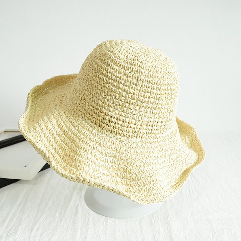 Cappello da spiaggia pieghevole estivo da donna, stile INS, per le vacanze, con ampia tesa, sottile e traspirante, in paglia_voghion.com