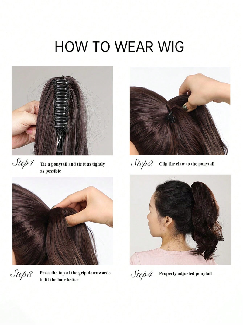 12" (Approx. 30 Cm) 130g Claw Synthetic Large Wave Extensions ,Multi-Color Option,The Ponytail Adopts A Newly Upgraded_voghion.com