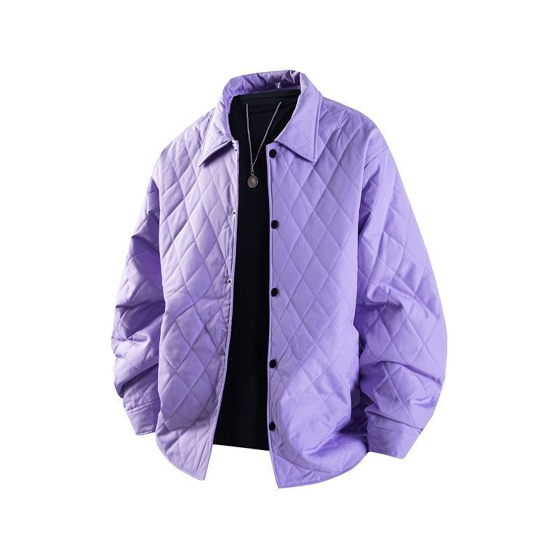 Herrenbekleidung Leichte Steppjacke für Herren mit Rautenmuster – Locker sitzender Freizeitmantel für Paare (Schwarz, Khaki, Beige, Grün, Lila)_voghion.com