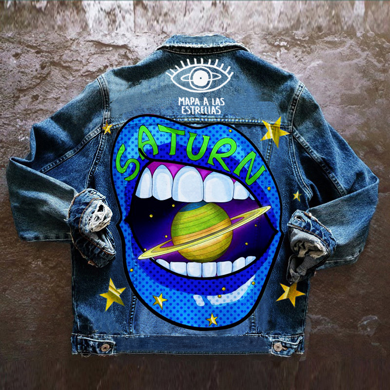 Kappa Långärmad Lapel Arbetskläder Tryckt jeansjacka Ny stil_voghion.com