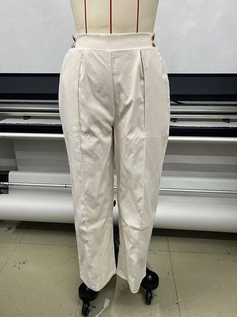"Elegant High-Waisted Wide-Leg Trousers For Women – Soft Polyester Fabric, Comfortable Straight-Leg Design, Versatile Casual & Office Wear (Khaki,_voghion.com