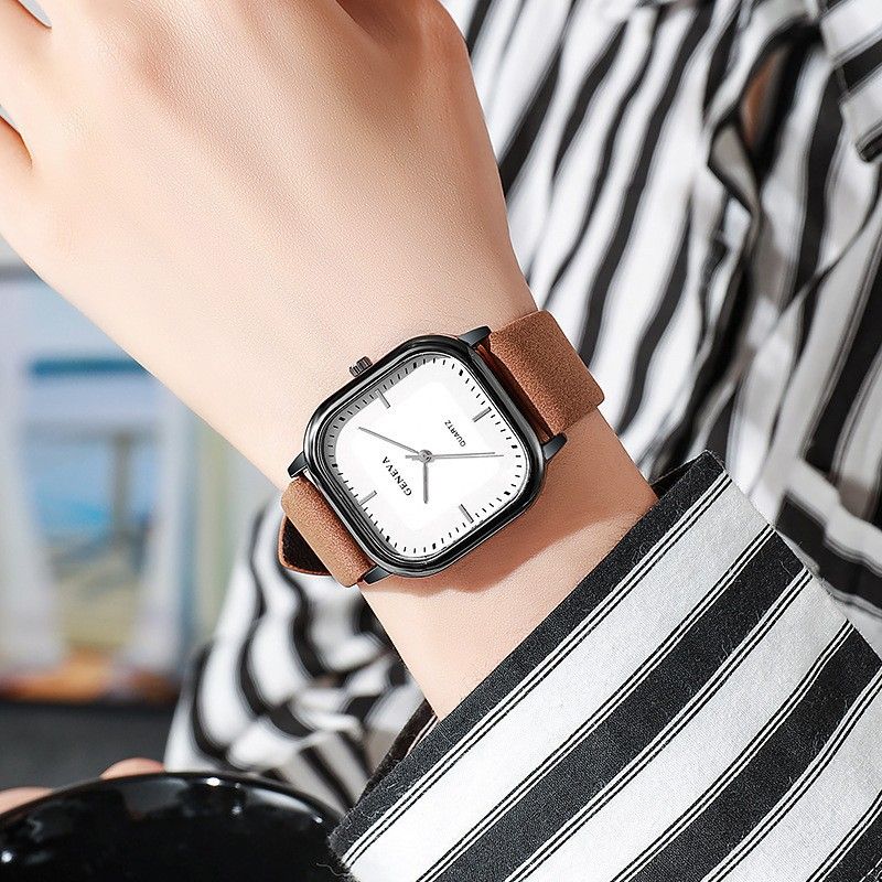 Men's Minimalist Quartz Watch With Leather Strap, Square Dial, Fashionable Casual Timepiece For Everyday Wear_voghion.com