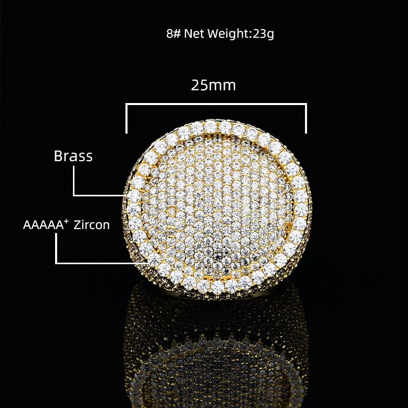 Men's Zircon Hip-Hop Trend Gold Plated Cuban Round Personality Full Stone Ring_voghion.com