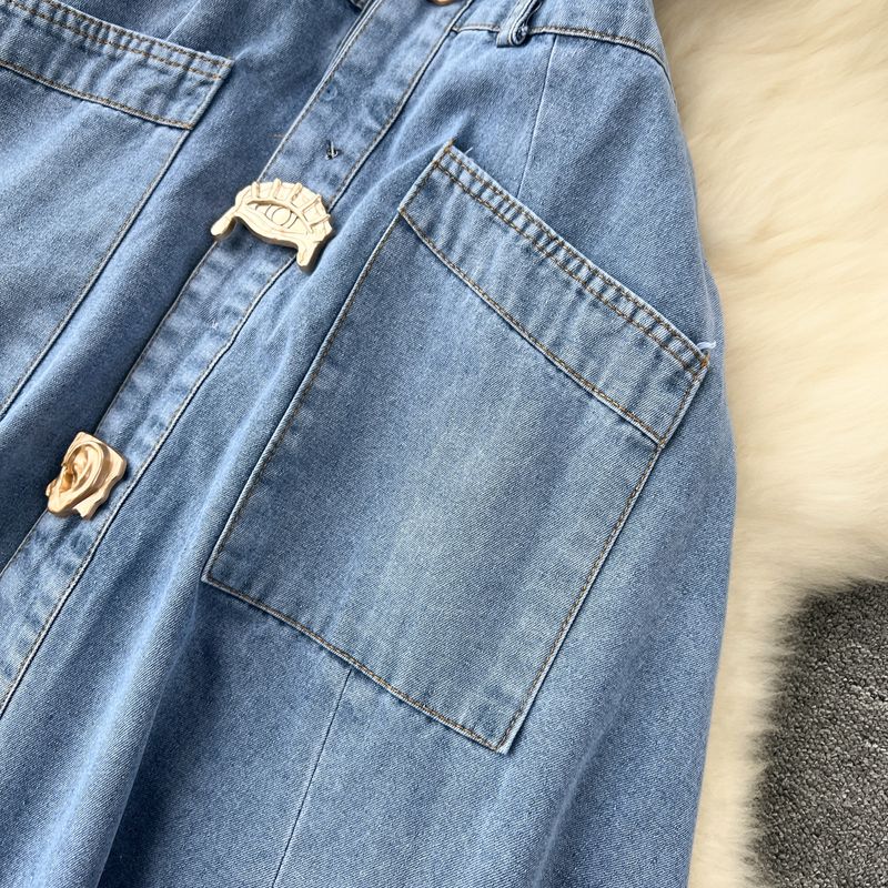 Abito estivo senza maniche da donna, con vita sottile e taglio aderente, lungo e retrò, in denim, da donna_voghion.com