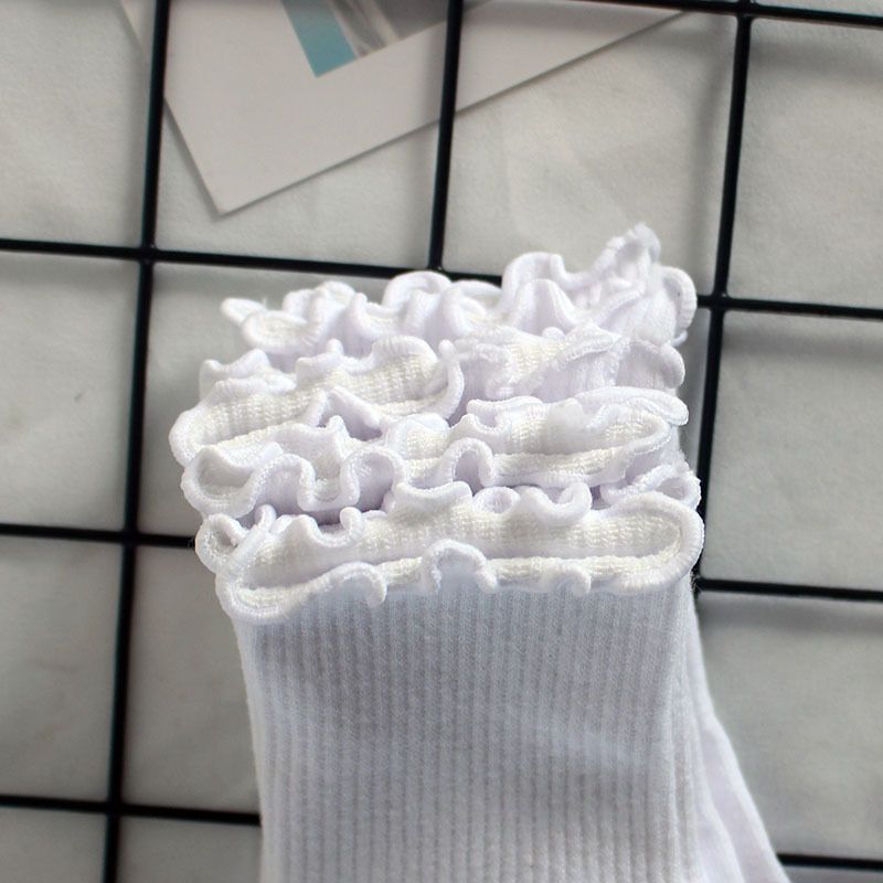 Calzini da donna Calzini alla caviglia plissettati da donna Calzini autunnali invernali in cotone con pizzo alle orecchie in legno Calzini a tubo medio da donna in tinta unita_voghion.com