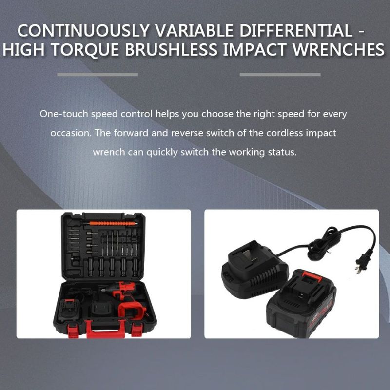 With Cordless Wrench A 48V Drill Portable Piece Accessories Drill Impact Wrench Kit Brushless Cordless Batteries Impact Kit One_voghion.com