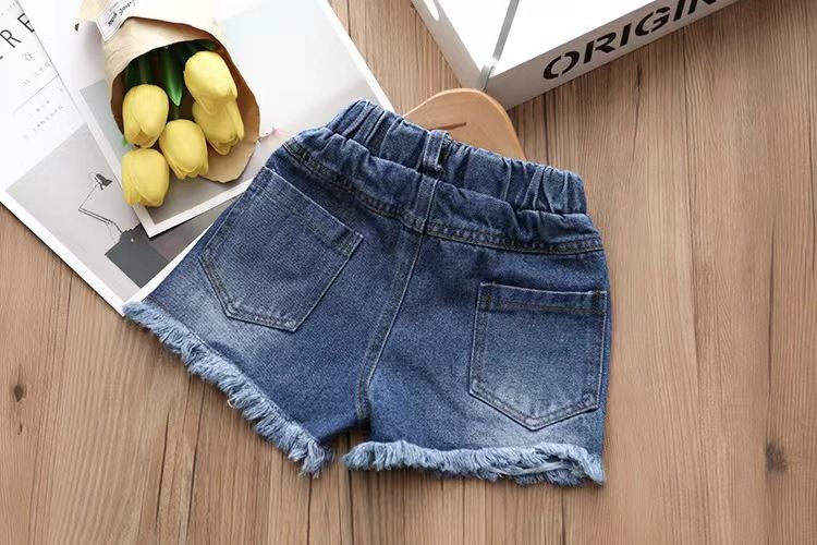 Set da ragazza estivo pantaloncini di jeans coreani+t-shirt a maniche corte in due pezzi per bambini_voghion.com