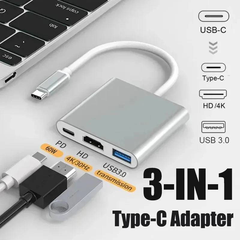 3-in-1 C Hub 100W Power 4K HDMI-compatible For Book Surface Chrome Steam Deck Stable 3.0 USB HUB Adapter_voghion.com