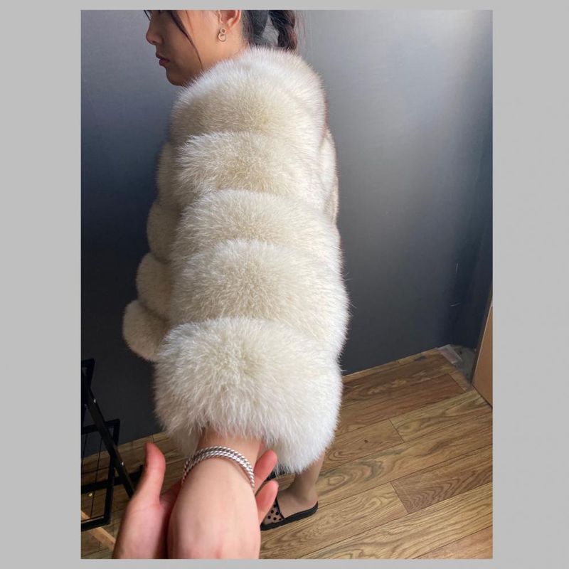 Luxury Fox Fur Coat Women's Winter Fashion Outerwear Short Jacket With Natural Fox Fur Trim, Elegant And Warm, Multiple Colors Available_voghion.com