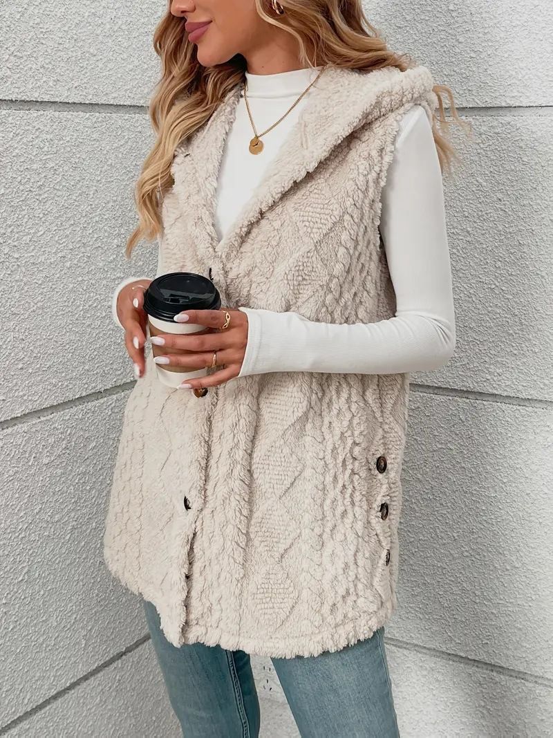 Gilet boutonné à capuche en polaire double face pour femme – Cardigan d'hiver léger et élégant (plusieurs couleurs et tailles)_voghion.com