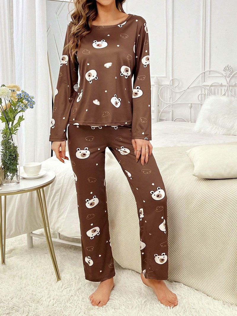 Frühling und Herbst Lässiges bequemes Pyjama-Set Bär Langarmhose Zweiteiliges Set_voghion.com