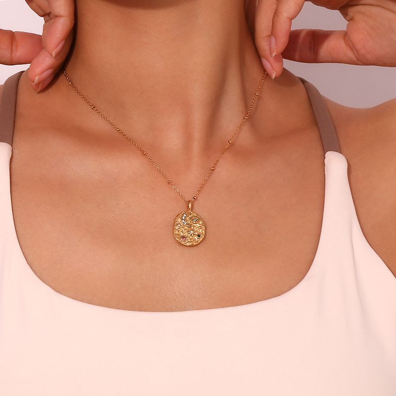 CELESTIALUMINANiche And Personalized Popular Earring And Ring Set, 18K Gold Plated, Micro-inlaid Star And Moon Round Necklace For Women_voghion.com