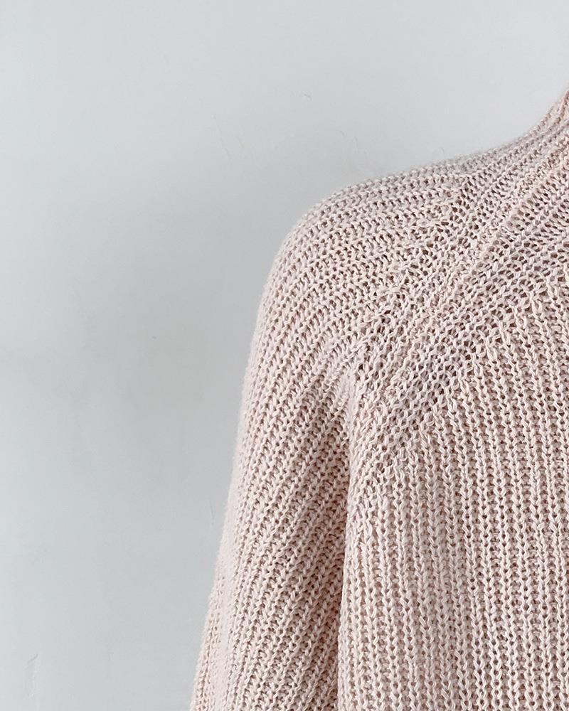 Knitted Sweater Mid-Length Raglan Sleeve Half Turtleneck Sweater Dress_voghion.com