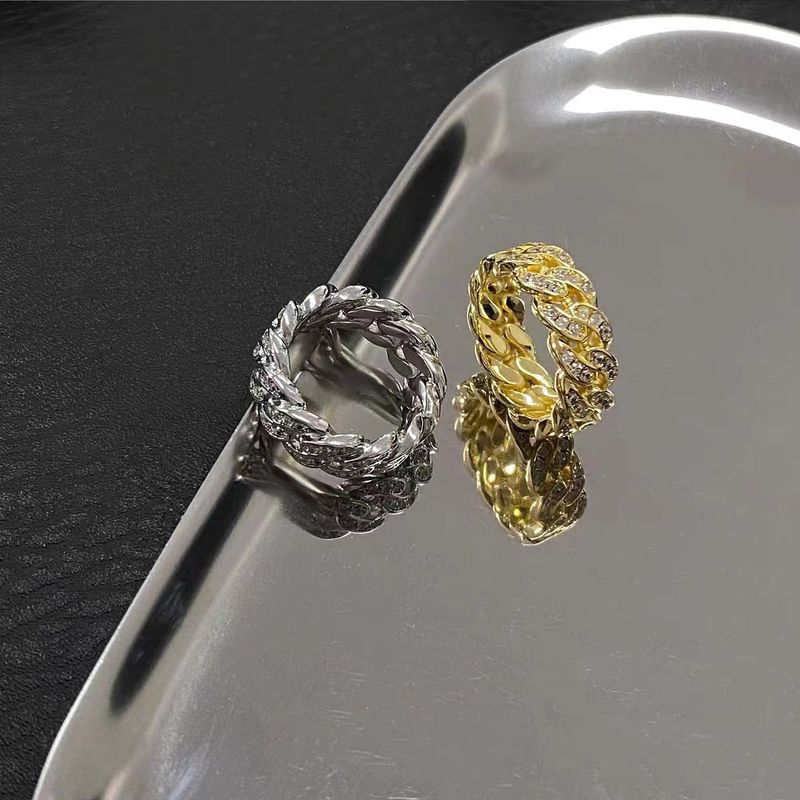 Anello a dito chiuso con diamanti, stile hip-hop, minimalista, alla moda, con catena cubana intarsiata, per uomo e donna._voghion.com