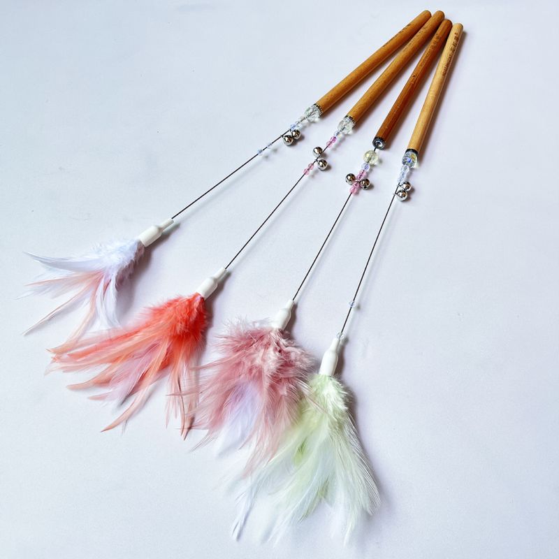 Jouet Macaron Couleur Plume Fait Main Manche En Bois Fée Durable Son Chat Teaser Baguette_voghion.com