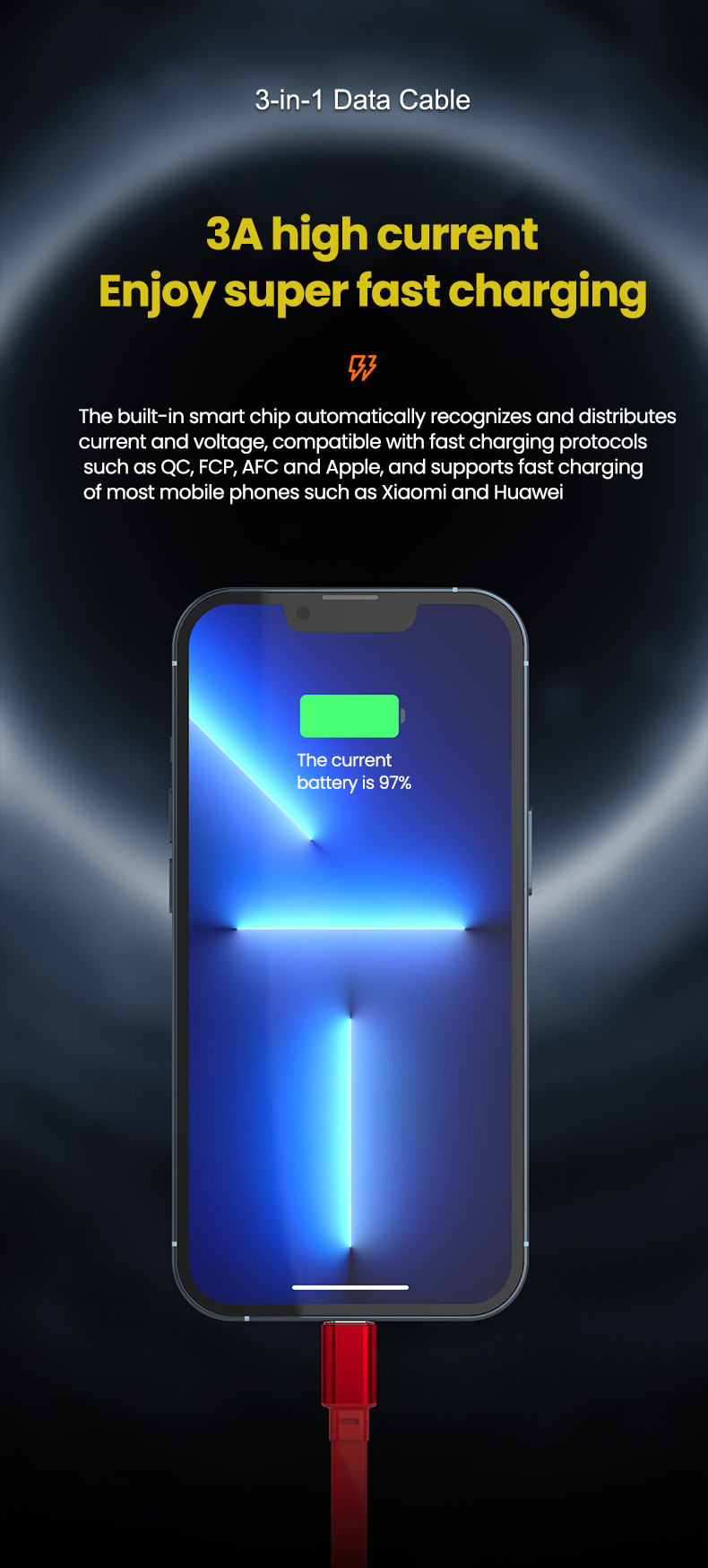 5A 3-in-1 charging USB C cable suitable for iPhone 14, 13, 12, 11 Max pro USB A to 8-pin mini C charging cable_voghion.com