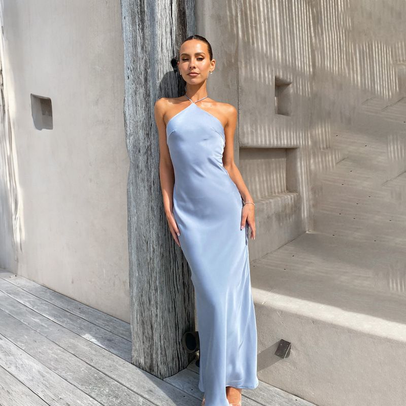 Rochie de primăvară și vară cu imprimeu floral, stil european și american, stil slim, culoare solidă, fără mâneci, fără spate, pentru femei_voghion.com