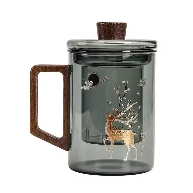 Modern Minimalist Double-Wall Glass Cup With Wooden Handle & Lid – Eco-Friendly Borosilicate Tea Mug (Heat-Resistant, Leak-Proof, Sweat-Free Design)_voghion.com