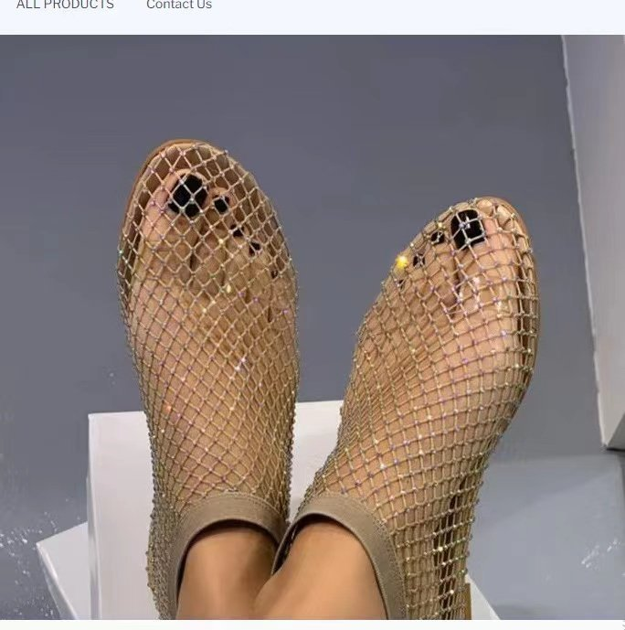Women's Round Toe Sandals With Diamond Short Boots, Summer Sexy Large Size Flat Bottom Hollow Sandals For Women_voghion.com