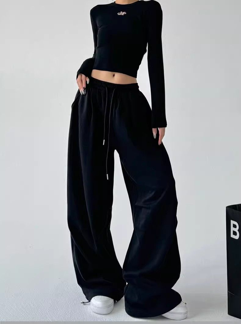 Women's Casual Jogger Pants High Waist Wide Leg Lounge Pants With Pockets Soft Polyester Workout Sweatpants Streetwear Fashion_voghion.com