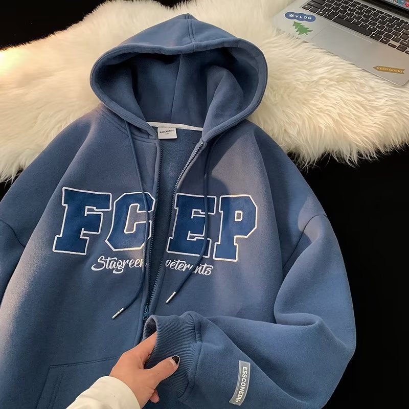 Young Students' Autumn And Winter New Fashion Brand Fleece Hoodie Men's Hooded Casual Couple Zipper Cardigan Jacket_voghion.com