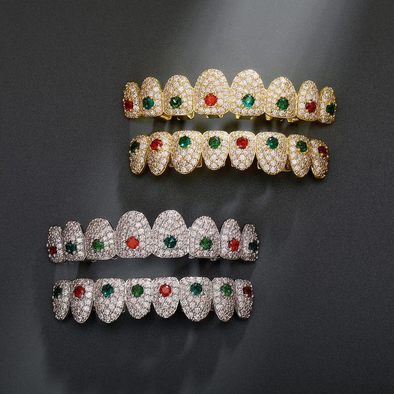 Aparate dentare de vânzare fierbinte, stil hip-hop, pline de zirconiu, culoare nouă, zirconiu, decorațiuni de dinți de Halloween și Crăciun_voghion.com