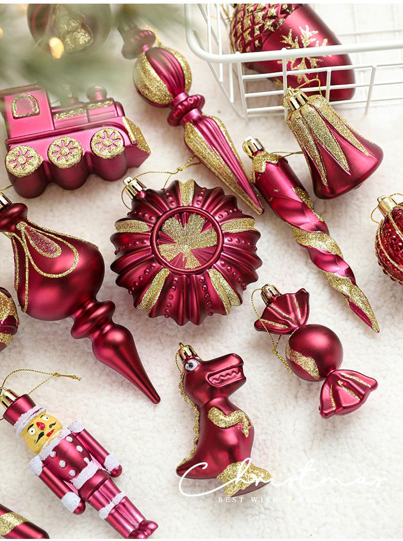 Ensemble de 18 décorations de Noël en plastique métallisé or rose – Décorations à suspendre pour sapin, couronne et décoration de table de fêtes_voghion.com