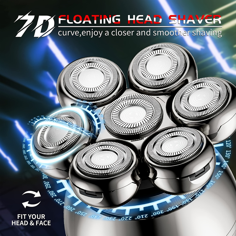 5-in-1-Masterkit zur Glatzenpflege – Elektrorasierer mit Rotationsklingen, Haarschneider, Nasenhaartrimmer, Bürste und Massagegerät – kabellos_voghion.com