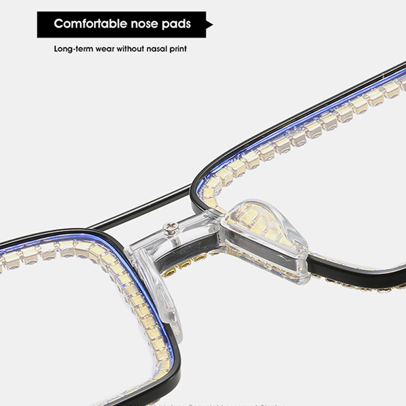 Square Anti Blue Light Blocking Glasses for Women with Rhinestone Thick Computer Eyeglasses_voghion.com