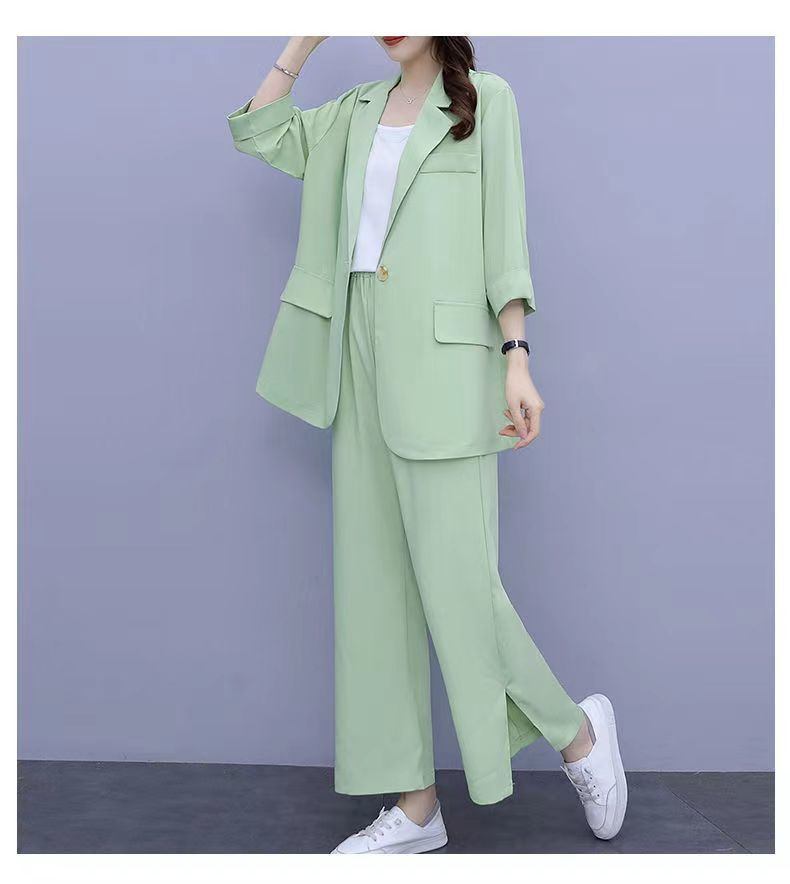 Women's Clothing Large Size Spring And Summer New Fashionable Small Suit Thin Jacket Leisure Loose Slim Two Piece Suit_voghion.com