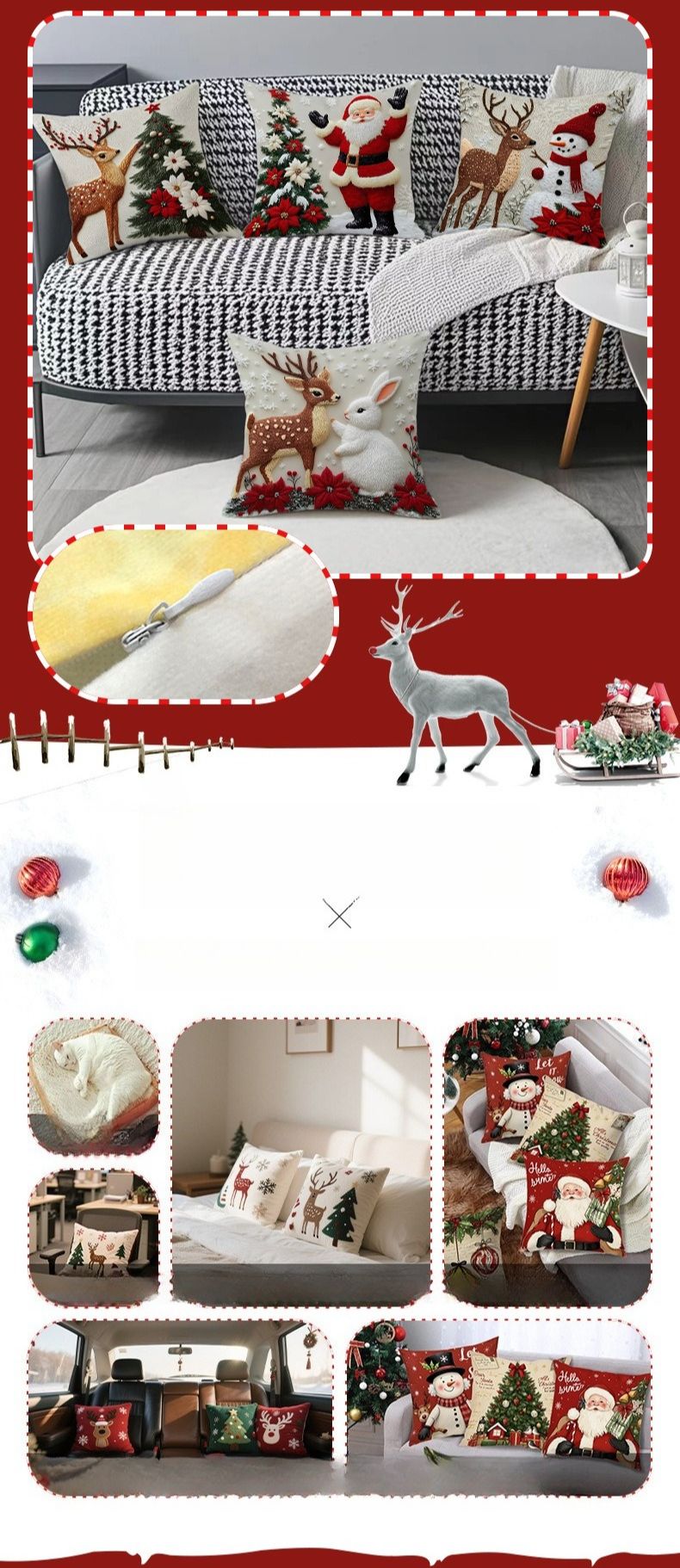 Home Decoration Rich Styles Christmas Throw Pillowcase Sofa Linen Pillowcase Soft Comfortable Cute Holiday Pillowcase 4PCS_voghion.com