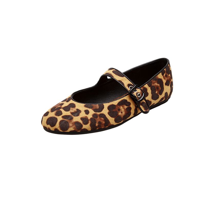 2025 Spring New Round Toe One-Strap Leopard Print Buckle Flat Mary Jane Ballet Flats For Women Grandma Shoes_voghion.com