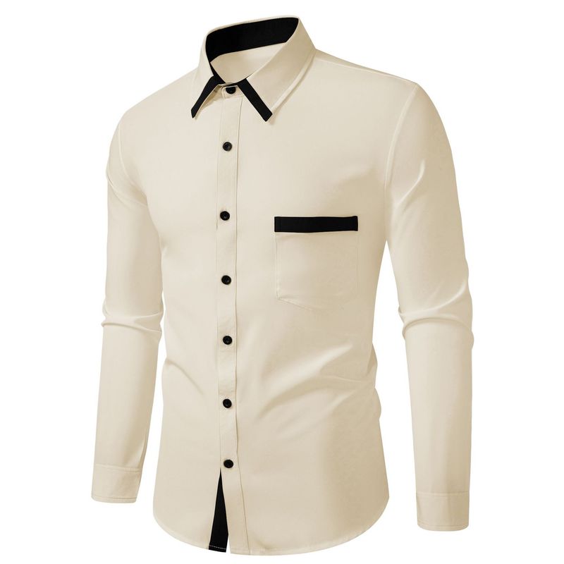 Camicia casual slim fit da uomo con colori coordinati, cardigan a maniche lunghe con colori a contrasto_voghion.com