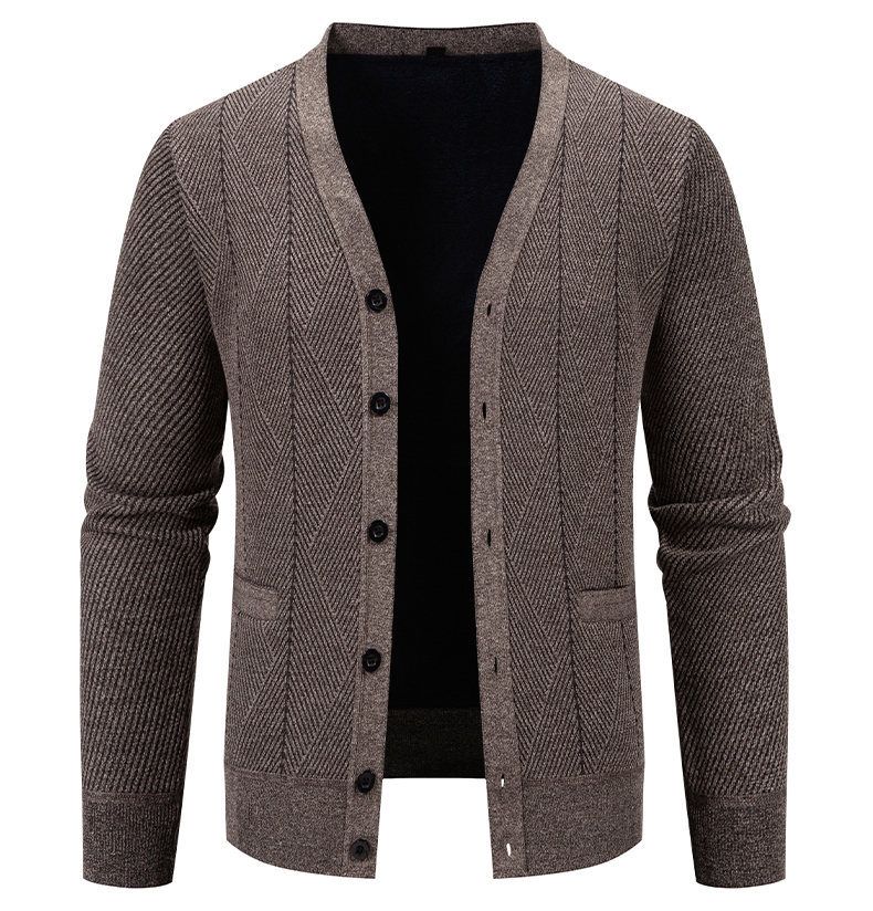 Herrenbekleidung – Fleecegefütterter Strickjackenpullover, warmer Winterpullover mit V-Ausschnitt für lässige und stylische Outfits (erhältlich in 5 klassischen Farben und 4 Größen)_voghion.com