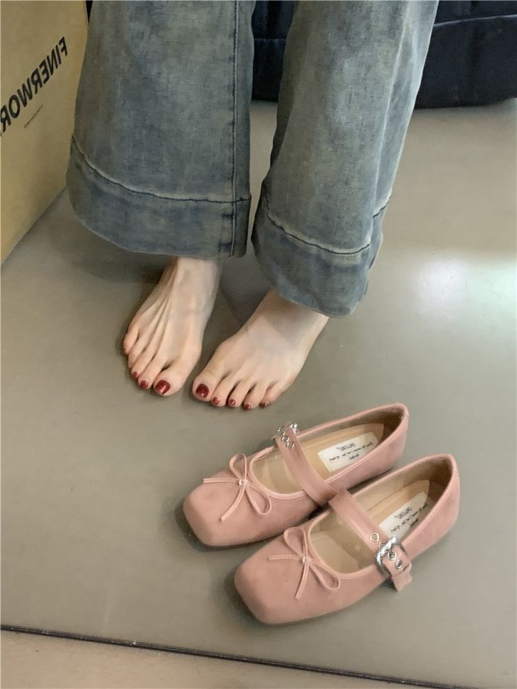 Chaussures Mary Jane plates à bout carré pour femmes, nouvelle collection automne 2025, avec nœud papillon et boucle de ceinture argentée_voghion.com