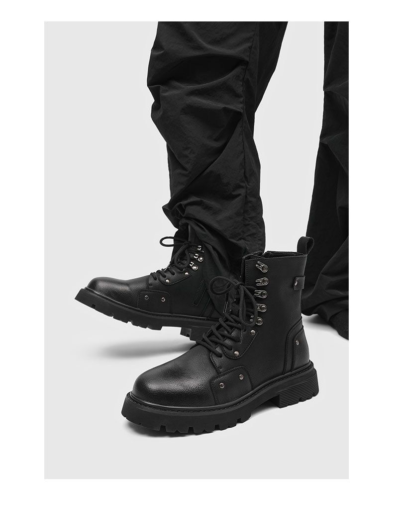 Kurze, wasserdichte Retro-Martin-Stiefel mit dicker Sohle und quadratischem Kopf zum Schnüren_voghion.com