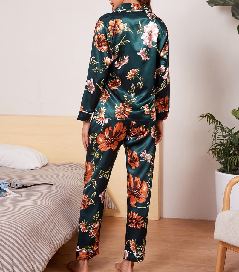 Home wear suit pajamas women's satin cardigan long sleeve long sleeve autumn new style_voghion.com