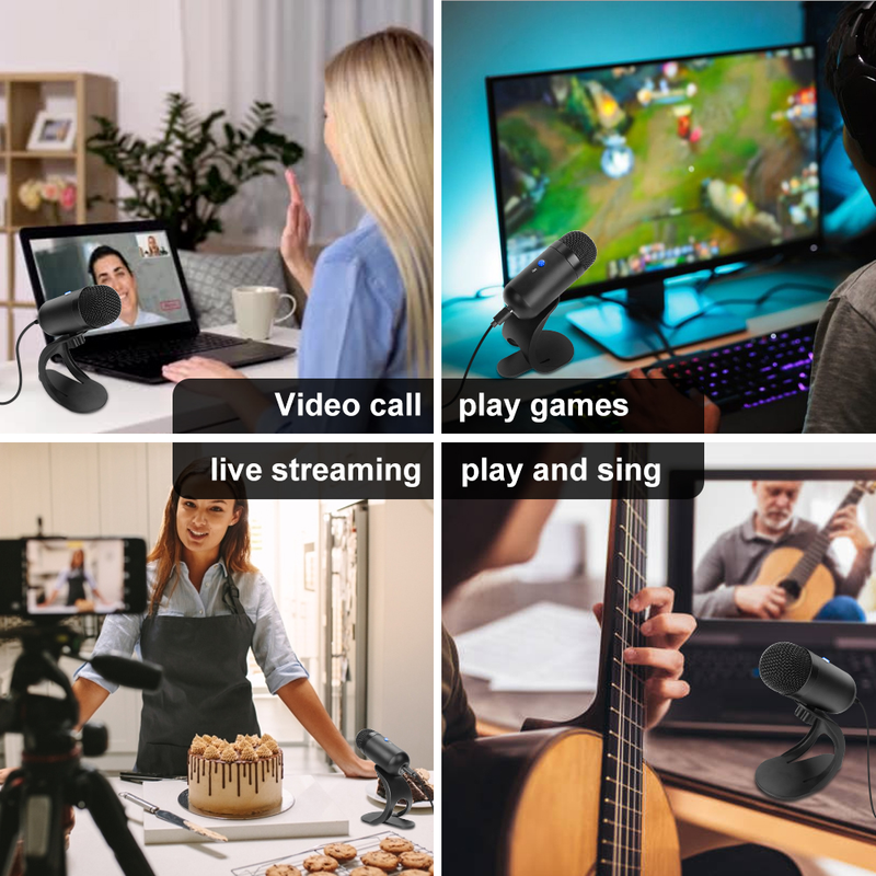 Metal Condenser USB Microphone Gaming Quick Mute Button PC Mic Kit for Desktop Laptop Studio YouTube Recording Vocals_voghion.com