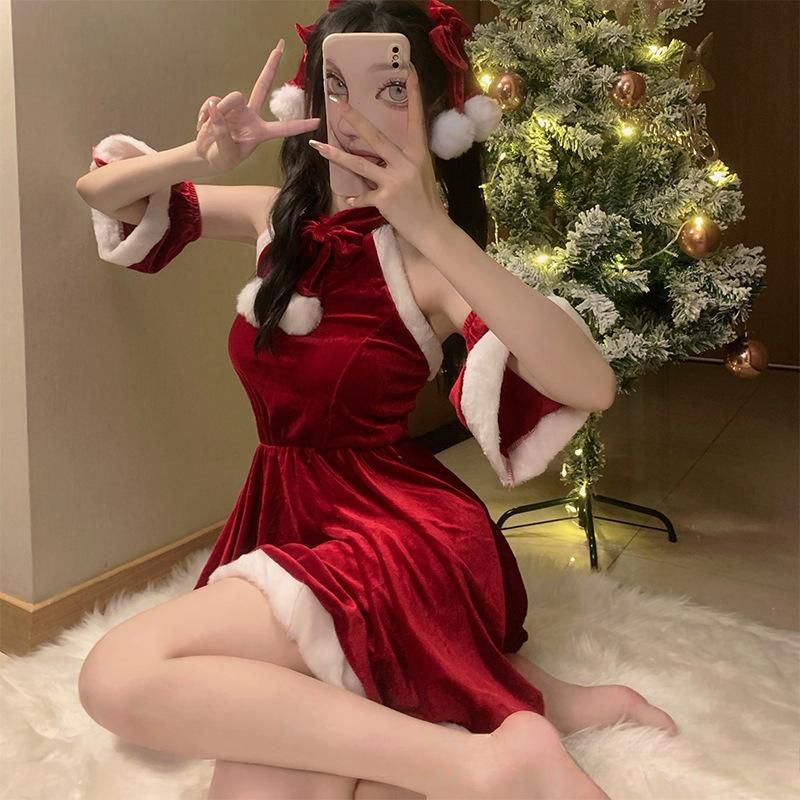Grande tenue de Noël pour femme de 100 kg, robe de Nouvel An, uniforme de femme de chambre, costume de scène_voghion.com