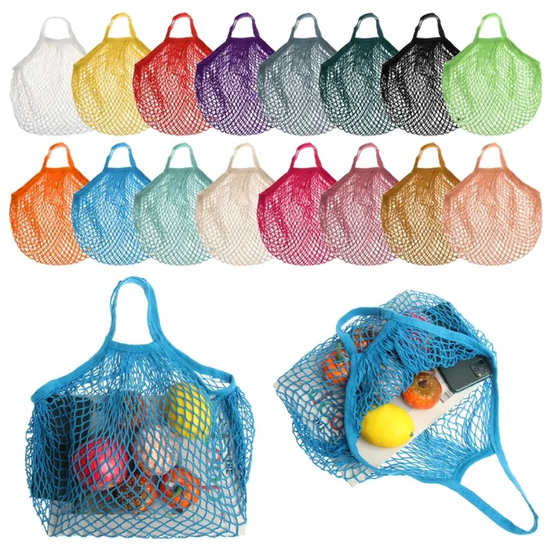 20 colori borse per la spesa in tela borsa a rete portatile riutilizzabile pieghevole per frutta e verdura borsa lunga Bolsas De_voghion.com