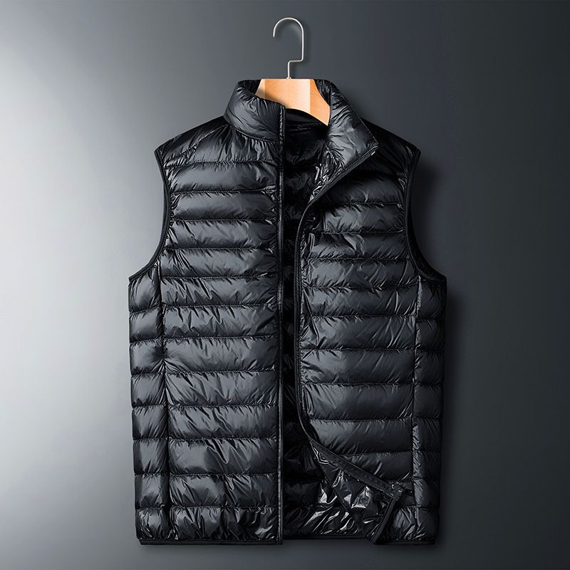 New 2024 Autumn Korean edition men's down jac, solid color short vest, youthful and trendy stand up collar casual_voghion.com