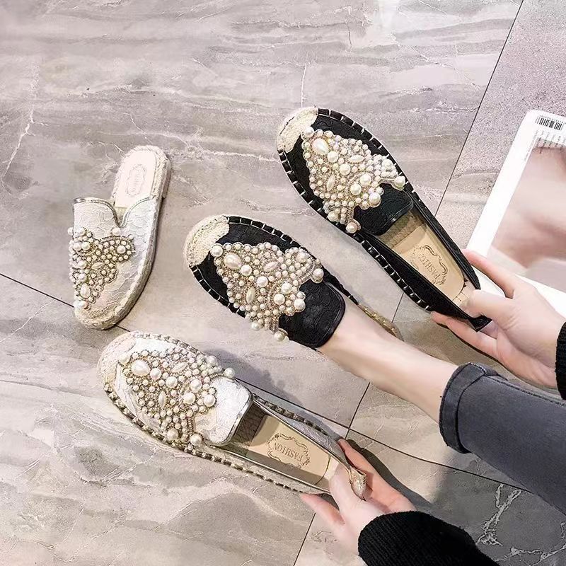 Cost performance 2024 Xiaoxiang Fengshui Diamond Women's Flat Bottom Fisherman Grass Woven Single Korean Edition Versatile Mesh Student_voghion.com