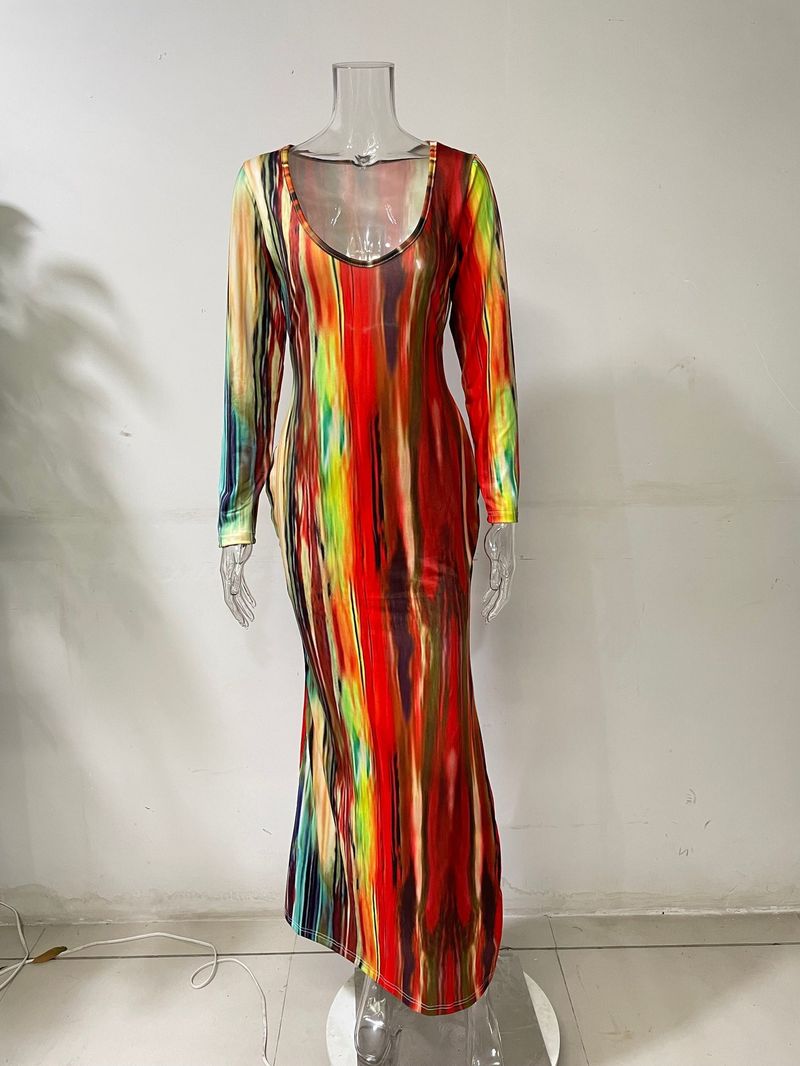 Jupe grande taille, col en V, imprimée, manches longues, coupe ajustée, sexy, printemps/été 2025, nouvelle collection pour femmes_voghion.com