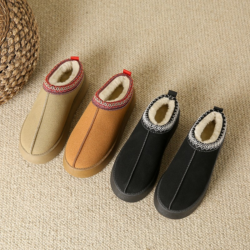 European and American women's shoes snow boots women's winter new fashion integrated Baotou slippers muffin thick bottom fur cotton shoes women_voghion.com