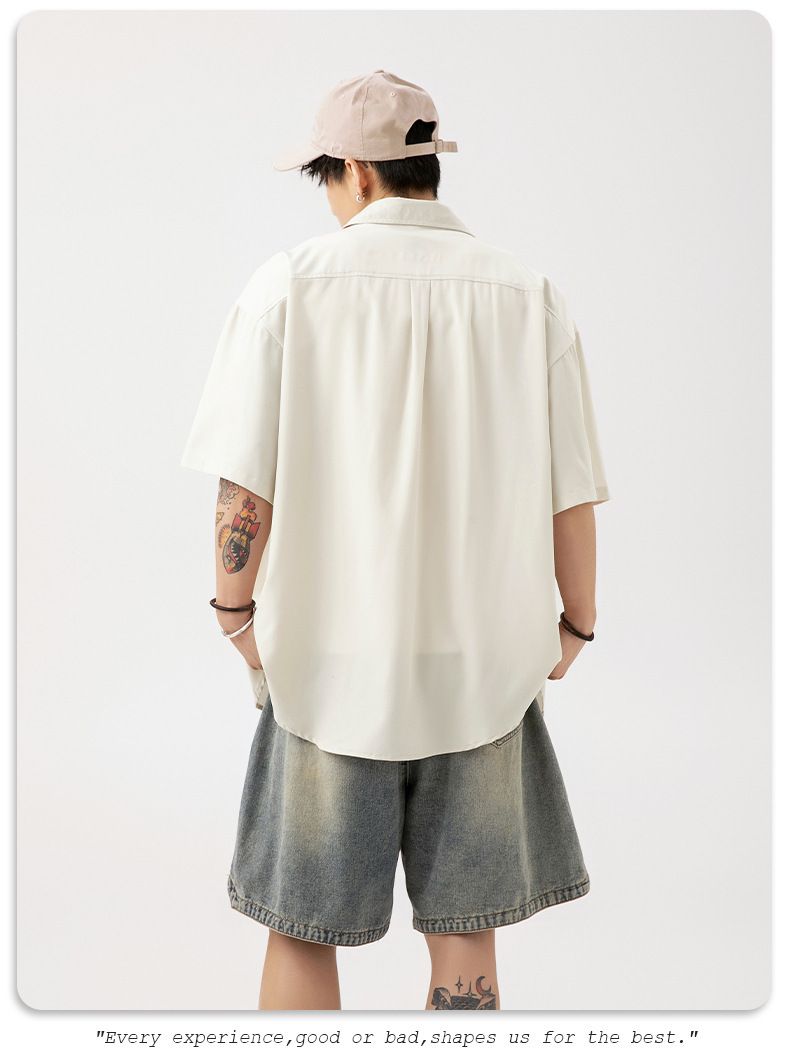 Men's Lightweight Drape Short Sleeve Shirt - Summer Casual Linen-Like Oversized Shirt For Couples (Pink/Black/Blue/Beige)_voghion.com