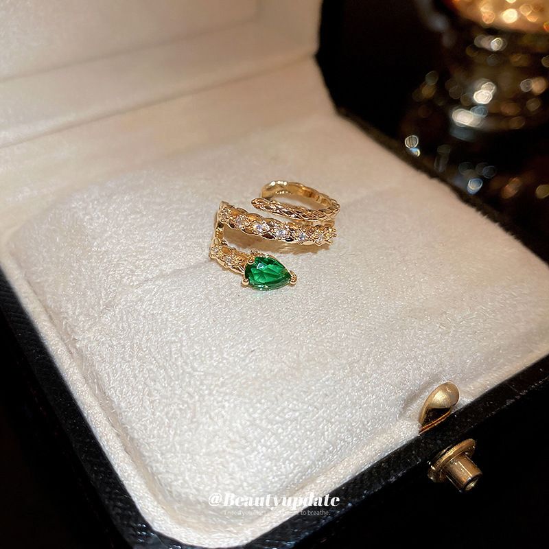 Orecchini a clip non forati in vero oro placcato con zirconi verdi, stile minimalista, creativi e di personalità_voghion.com