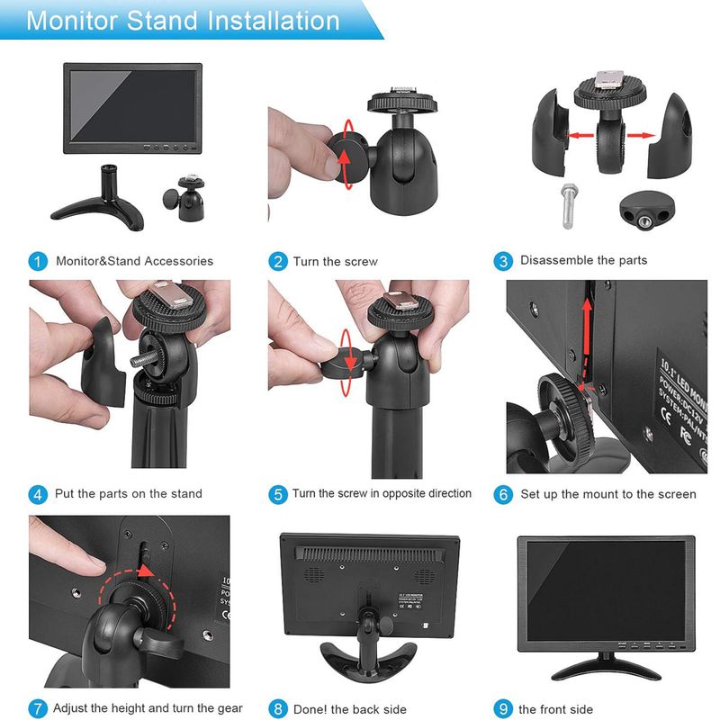 Monitor secondario per telecamera di backup USB BNC con schermo LCD a colori da 10,1 pollici compatibile con HDMI con ingresso AV VGA per TV e computer_voghion.com